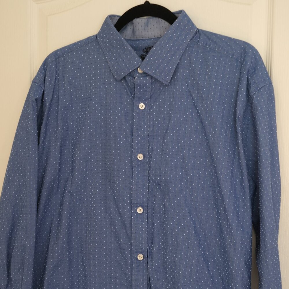 English Laundry Men's Blue White dots Dress Shirt - Size 17.5 32/33